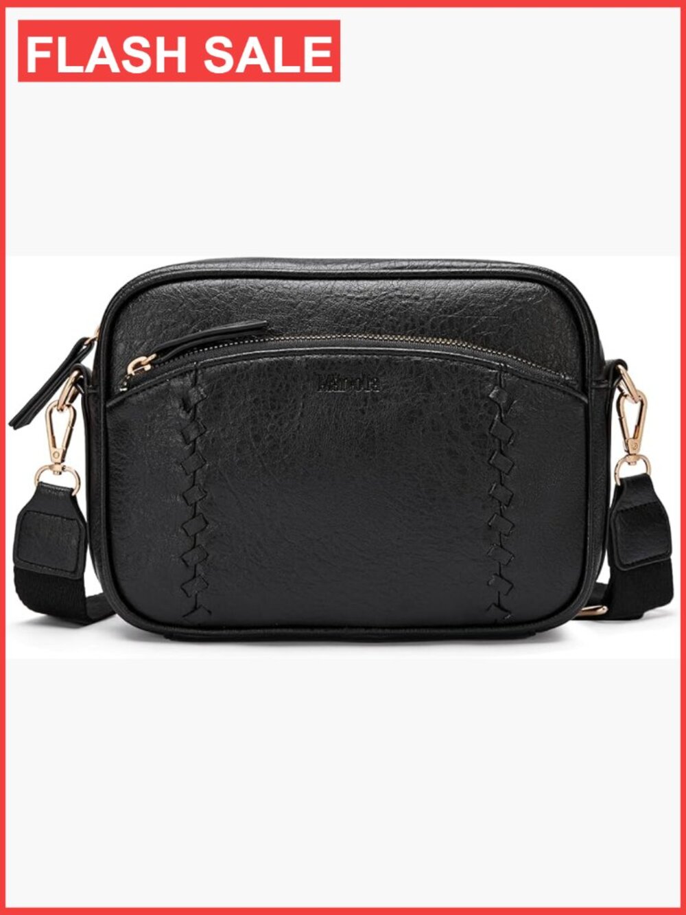 Lightweight Vegan Leather Crossbody Bag with Detachable Strap, 6 Pockets,